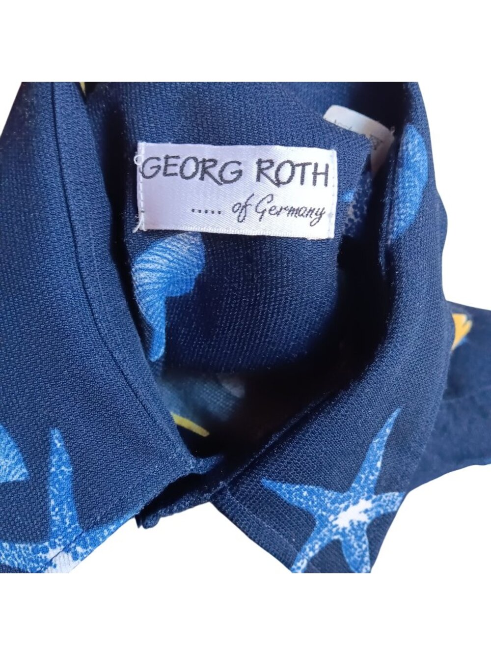 Georg Roth Vintage Mens Hawaiian Shirt Medium Rayon Starfish 1990's Germany Blue
